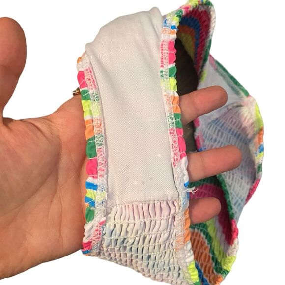 Amazon Womens M Smocked Triangle Bikini Set Rainbow Swirl Scrunch Multicolor New - Picture 6 of 7